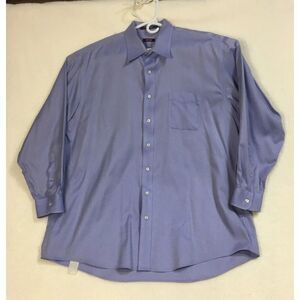 Overton Mens Dress Shirt Sz XL 17.5/35‎ Blue Button Up Wrinkle Free Office